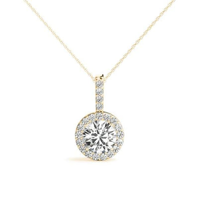 14K Yellow Gold Round Diamond Halo Pendant