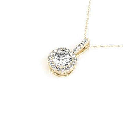 14K Yellow Gold Round Diamond Halo Pendant