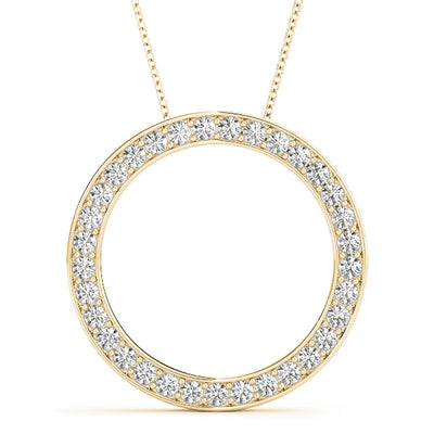 14K Yellow Gold Round Diamond Circle Pendant