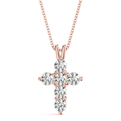 14K Rose Gold Diamond Cross Pendant