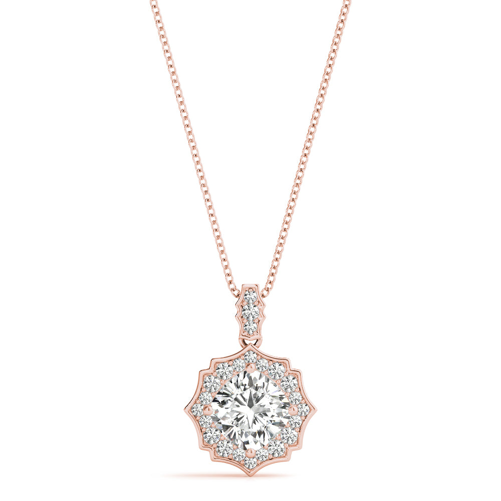 14K Rose Gold 5/8 ct Diamond Cushion Halo Pendant