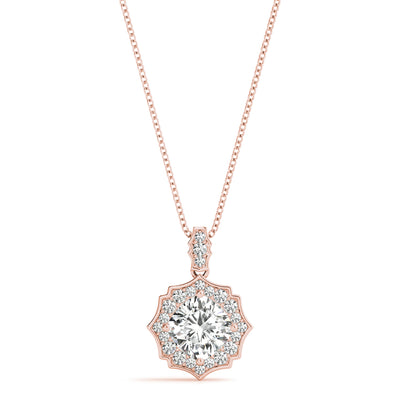 14K Rose Gold 5/8 ct Diamond Cushion Halo Pendant