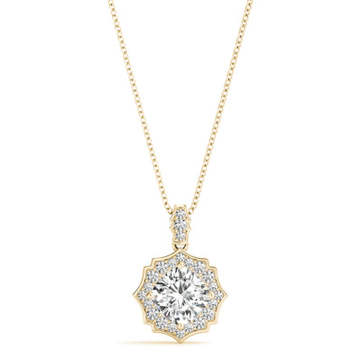 14K Yellow Gold Cushion Diamond Halo Pendant