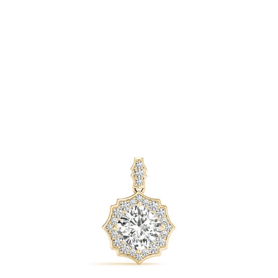 14K Yellow Gold Cushion Diamond Halo Pendant