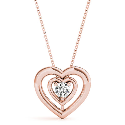 14K Rose Gold Round Diamond Solitaire Pendant