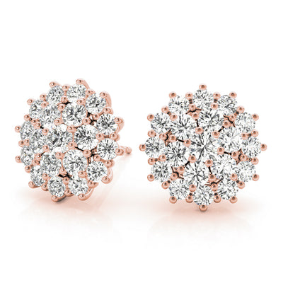 14K Rose Gold Round Diamond Fashion Earrings