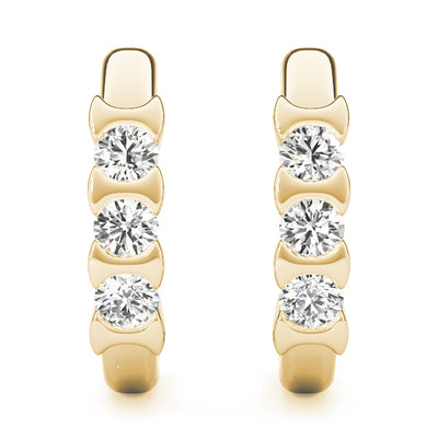 14K Yellow Gold Round Diamond Three Stone Earring