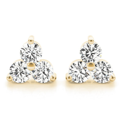 14K Yellow Gold Round Diamond Three Stone Earring