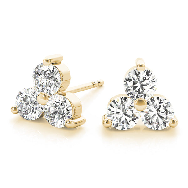 14K Yellow Gold Round Diamond Three Stone Earring