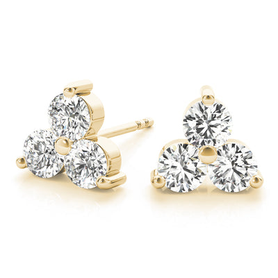 14K Yellow Gold Round Diamond Three Stone Earring