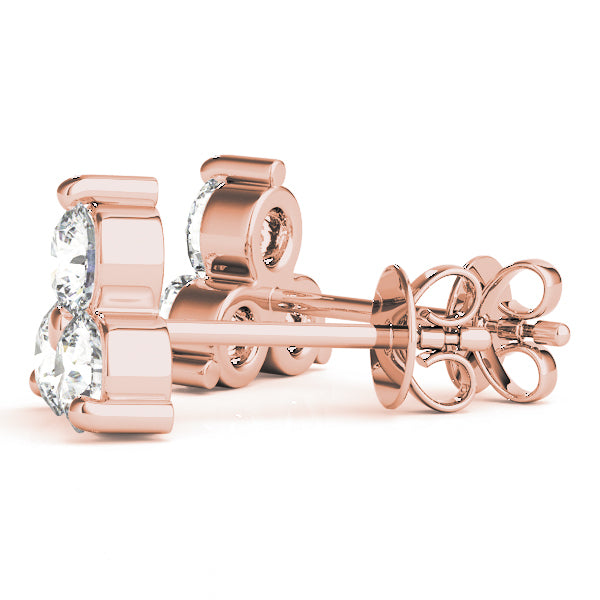 14K Rose Gold Round Diamond Trio Earrings
