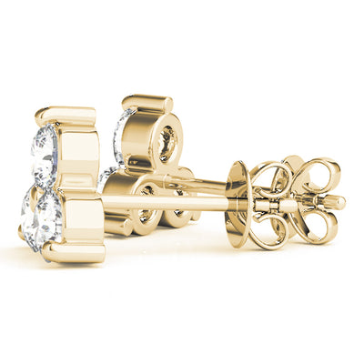 14K Yellow Gold Round Diamond Three Stone Earring