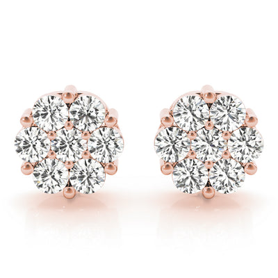 14K Rose Gold Round Diamond Fashion Earrings