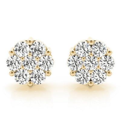 14K Yellow Gold Round Diamond Drop Earrings