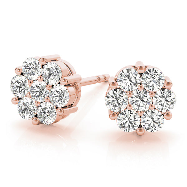 14K Rose Gold Round Diamond Fashion Earrings