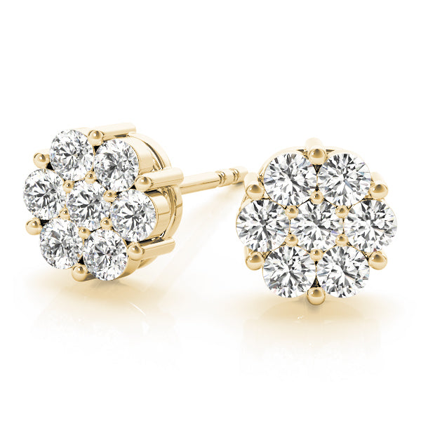 14K Yellow Gold Round Diamond Drop Earrings