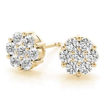 14K Yellow Gold Round Diamond Drop Earrings