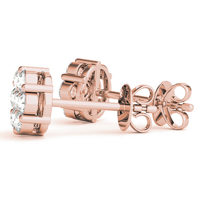 14K Rose Gold Round Diamond Fashion Earrings