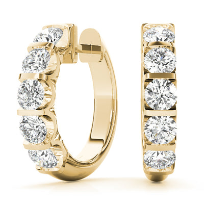 14K Yellow Gold Diamond Hoop Earrings - 1 CT Total
