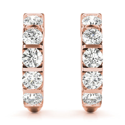 14K Rose Gold Diamond Hoop Earrings