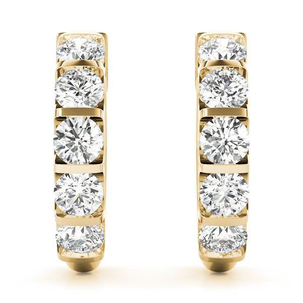 14K Yellow Gold Diamond Hoop Earrings - 1 CT Total