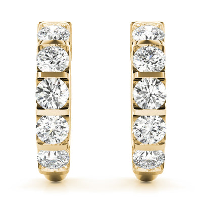 14K Yellow Gold Diamond Hoop Earrings - 1 CT Total