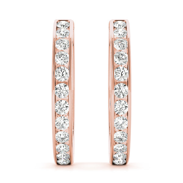 14K Rose Gold Round Diamond Hoop Earrings