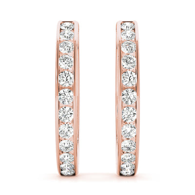 14K Rose Gold Round Diamond Hoop Earrings