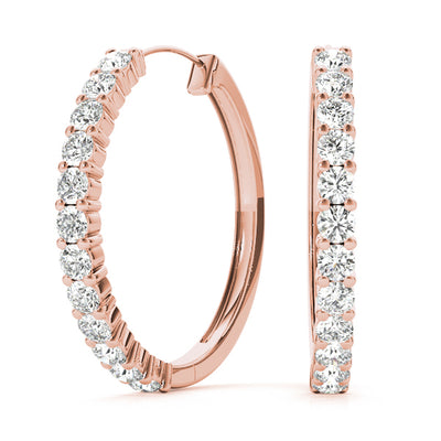 14K Rose Gold Round Diamond Hoop Earrings