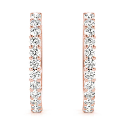 14K Rose Gold Round Diamond Hoop Earrings