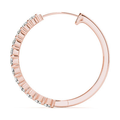 14K Rose Gold Round Diamond Hoop Earrings