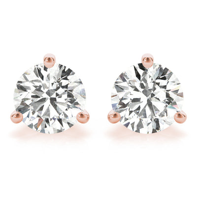 14K Rose Gold Round Diamond Stud Earrings