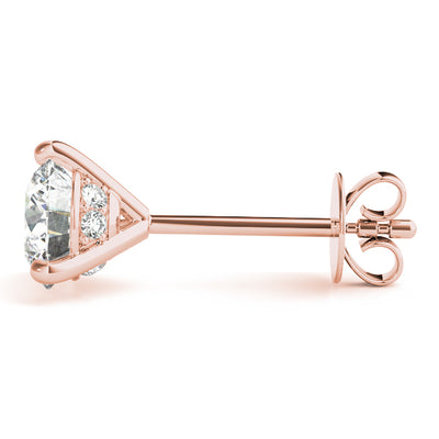 14K Rose Gold Round Diamond Stud Earrings