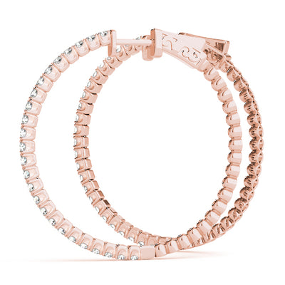 14K Rose Gold Diamond Inside Out Hoop Earrings