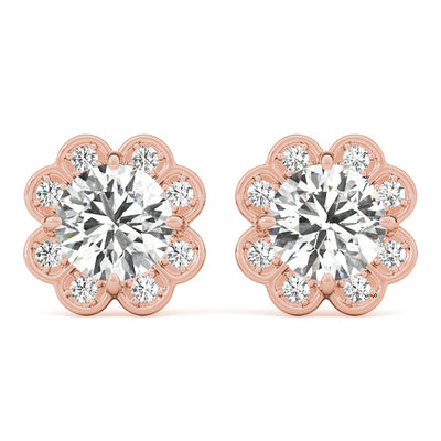 14K Rose Gold Diamond Halo Stud Earrings