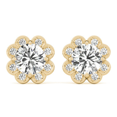 14K Yellow Gold Round Diamond Halo Earrings