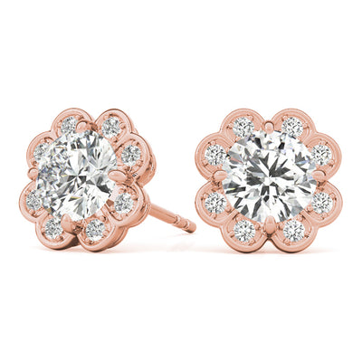 14K Rose Gold Diamond Halo Stud Earrings