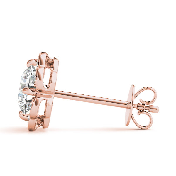 14K Rose Gold Diamond Halo Stud Earrings
