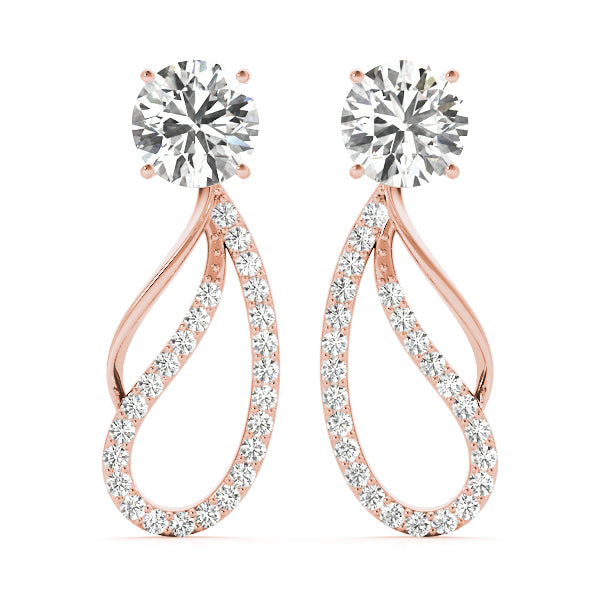14K Rose Gold Round Diamond Fashion Earrings