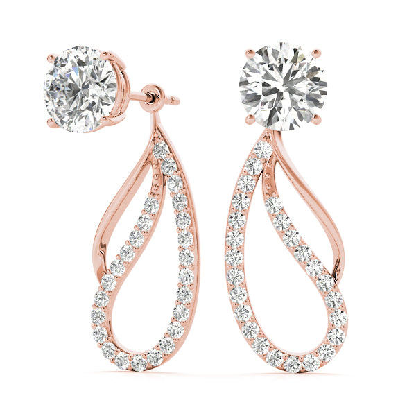 14K Rose Gold Round Diamond Fashion Earrings