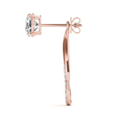 14K Rose Gold Round Diamond Fashion Earrings