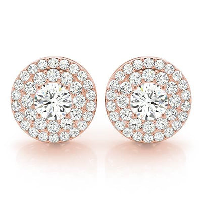 14K Rose Gold Diamond Halo Stud Earrings