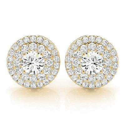 14K Yellow Gold Round Diamond Halo Stud Earrings