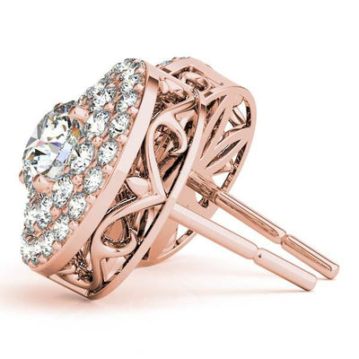 14K Rose Gold Diamond Halo Stud Earrings