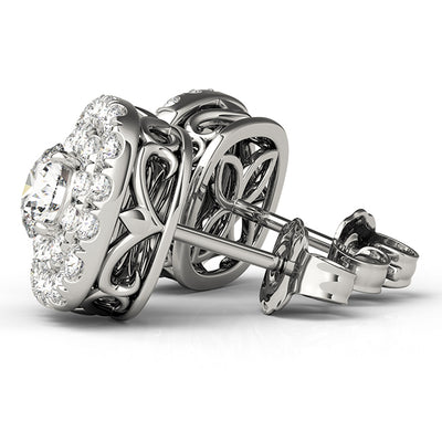 14K Rose Gold Round Diamond Halo Earrings