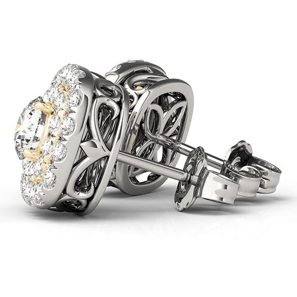 14K Yellow Gold Diamond Halo Stud Earrings