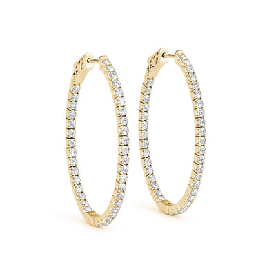 14K Yellow Gold Diamond Inside Out Hoop Earrings