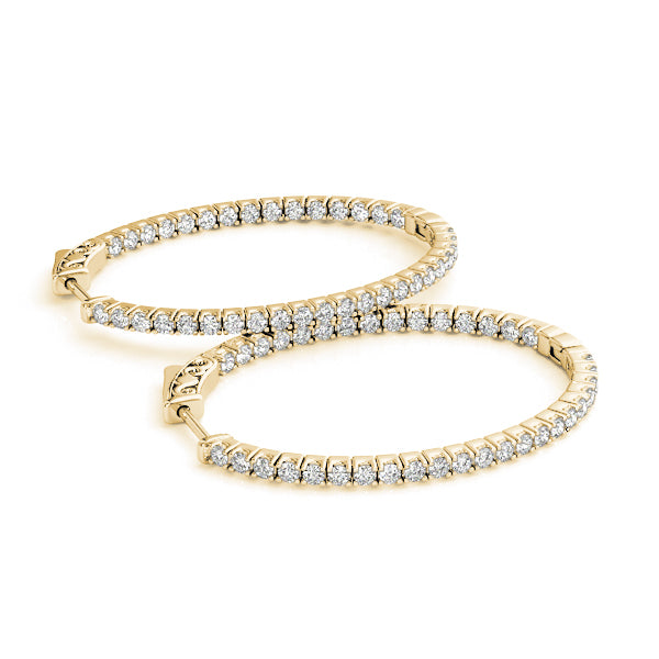 14K Yellow Gold Diamond Inside Out Hoop Earrings