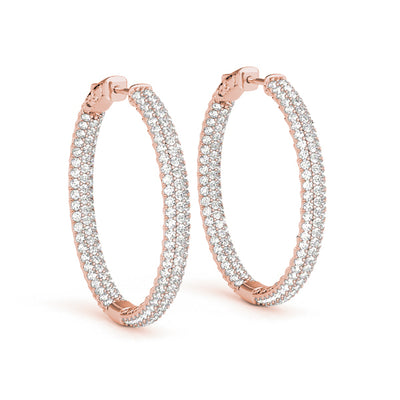 14K Rose Gold Diamond Inside Out Hoop Earrings