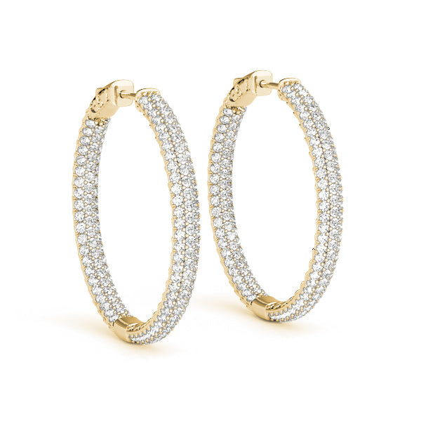 14K Yellow Gold Diamond Inside Out Hoop Earrings